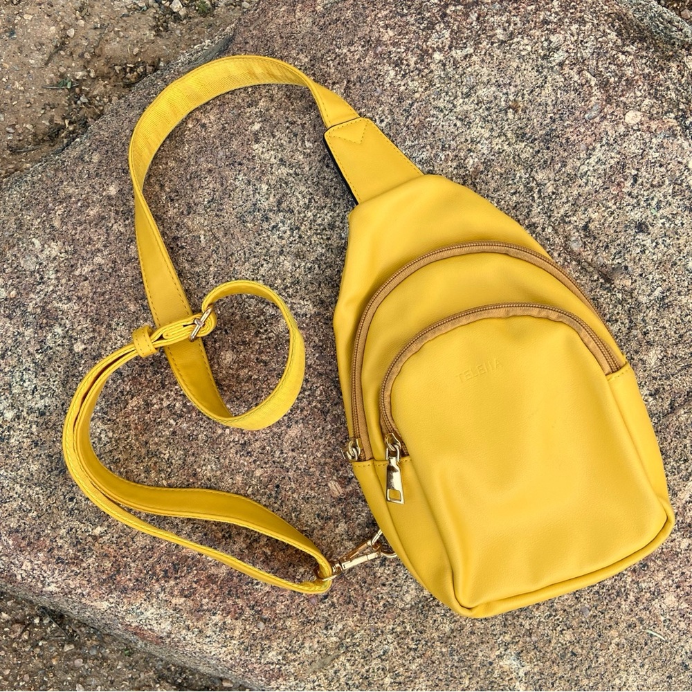 Sling Bag SUMMER Vacation Golden Yellow Adjustable Straps Zippered Pockets